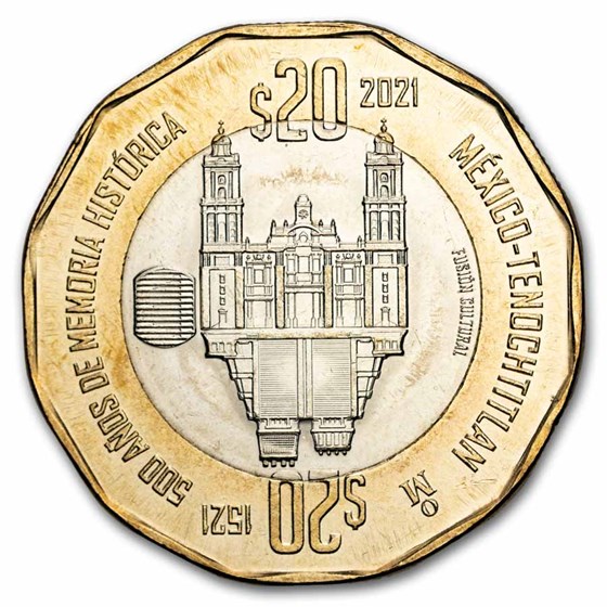 2021 Mexico Bimetallic 20 Pesos BU (Fall of Mexico-Tenochtitlan)