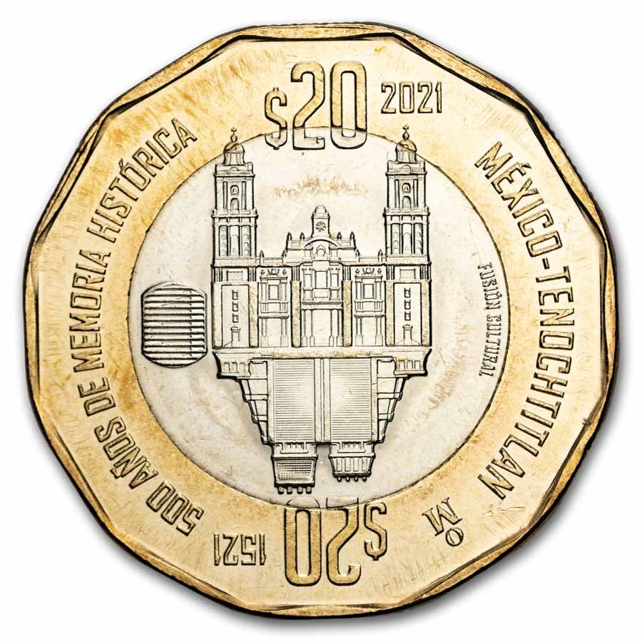 2021 Mexico Bimetallic 20 Pesos BU (Fall of Mexico-Tenochtitlan)