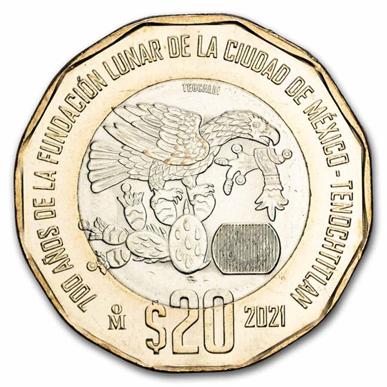 2021 Mexico Bimetallic 20 Pesos BU (Foundation of Tenochtitlan)