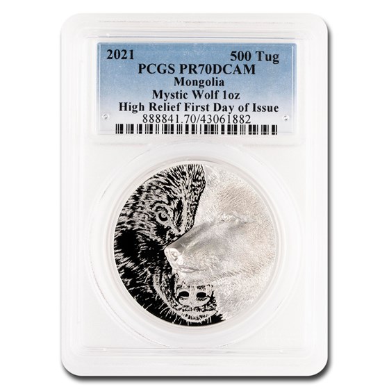 2021 Mongolia 1 oz Silver Mystic Wolf PR-70 DCAM PCGS (FDI) 2021 Mongolia 1 oz Silver Mystic Wolf PR-70 DCAM PCGS (FDI)