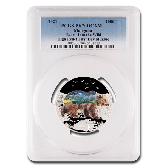 2021 Mongolia 2 oz Silver Into Wild: Bear PR-70 DCAM PCGS (FDI) 2021 Mongolia 2 oz Silver Into Wild: Bear PR-70 DCAM PCGS (FDI)