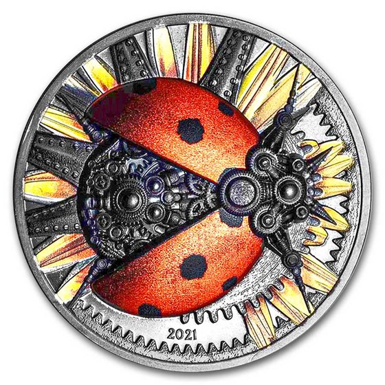 2021 Mongolia 3 oz Silver Mechanical Ladybug (Damaged Outer Box) 2021 Mongolia 3 oz Silver Mechanical Ladybug (Damaged Outer Box)