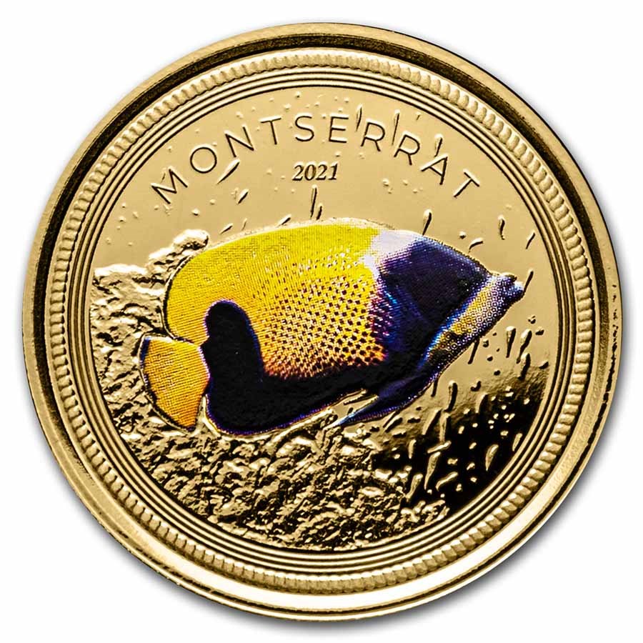 2021 Montserrat 1 oz Gold Blue Girdled Angelfish (Colorized)