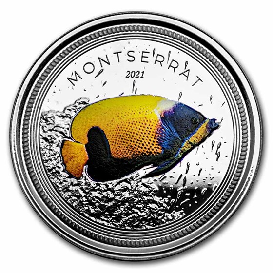 2021 Montserrat 1 oz Silver Blue Girdled Angelfish (Colorized) 2021 Montserrat 1 oz Silver Blue Girdled Angelfish (Colorized)