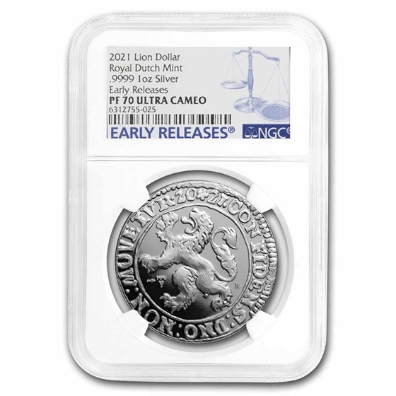 2021 Netherlands 1 oz Silver Lion Dollar PF-70 NGC (ER) 2021 Netherlands 1 oz Silver Lion Dollar PF-70 NGC (ER)