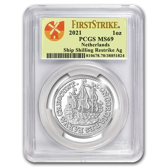 2021 Netherlands 1 oz Silver Ship Shilling MS-69 PCGS (FS) 2021 Netherlands 1 oz Silver Ship Shilling MS-69 PCGS (FS)