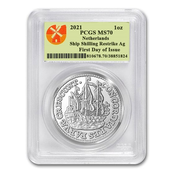 2021 Netherlands 1 oz Silver Ship Shilling MS-70 PCGS (FDI) 2021 Netherlands 1 oz Silver Ship Shilling MS-70 PCGS (FDI)