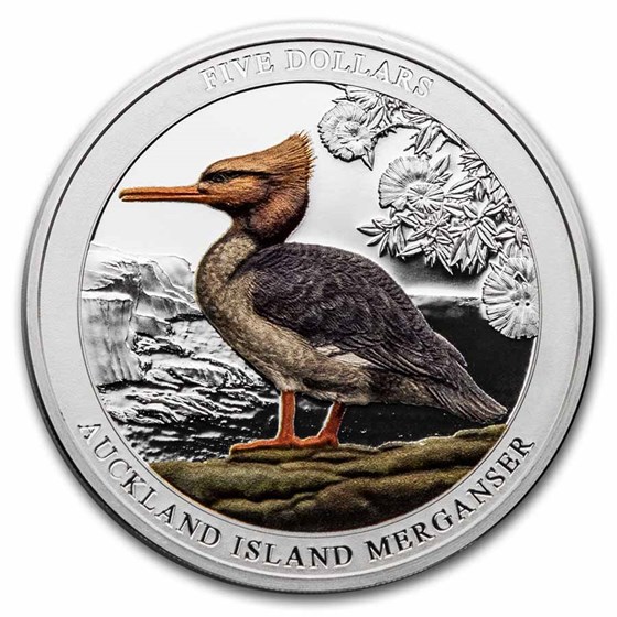 2021 New Zealand 2 oz Silver Auckland Island Merganser 2021 New Zealand 2 oz Silver Auckland Island Merganser