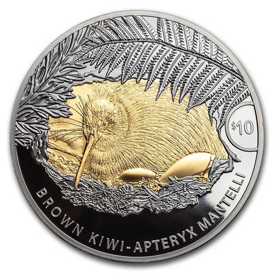2021 New Zealand 5 oz Silver Brown Kiwi Proof w/Gold Gilding 2021 New Zealand 5 oz Silver Brown Kiwi Proof w/Gold Gilding