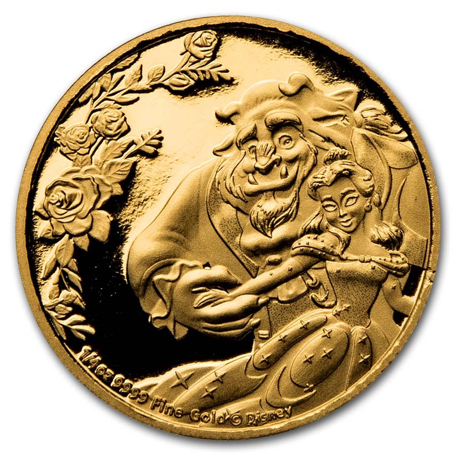 2021 Niue 1/4 oz Gold $25 Disney Beauty and the Beast 30th