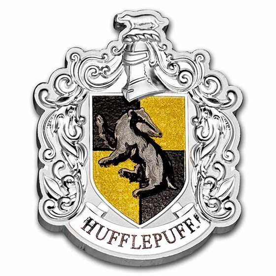 2021 Niue 1 oz Ag $2 Harry Potter Hufflepuff Crest Shaped Coin