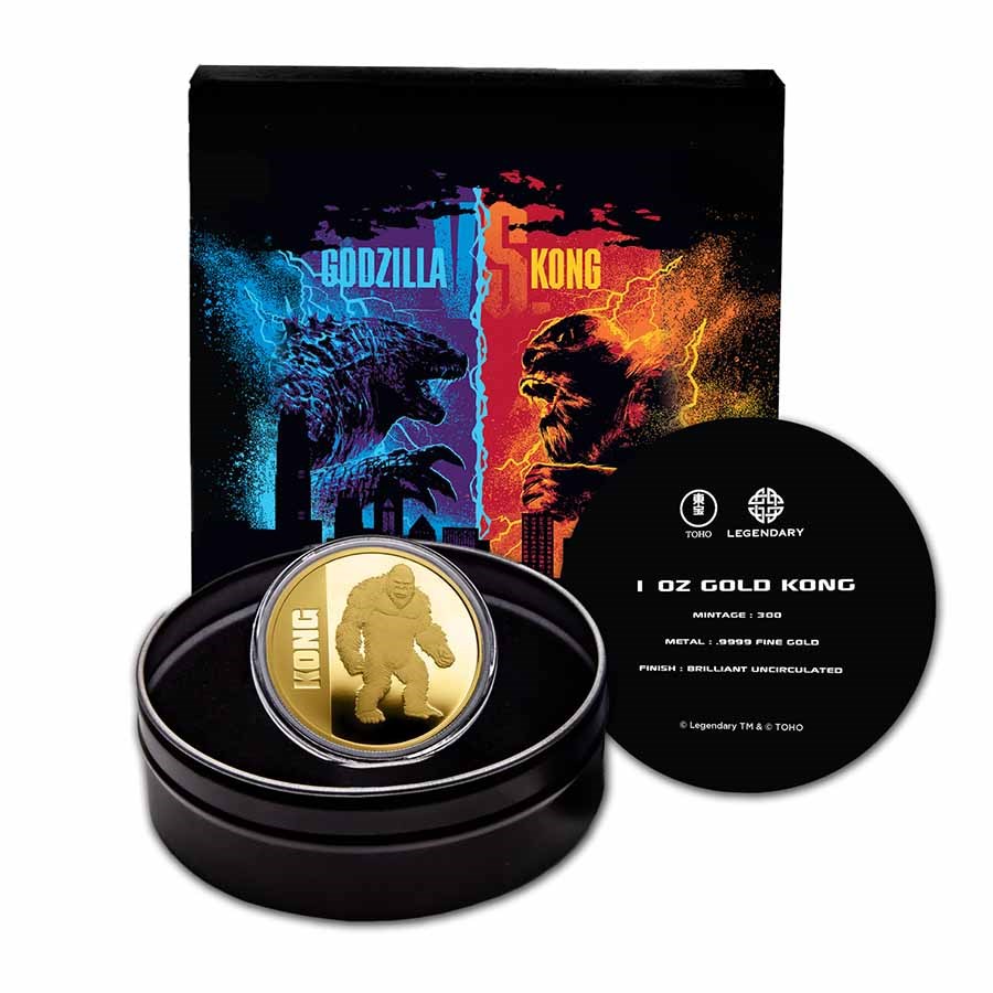 2021 Niue 1 oz Gold $250 Kong BU (w/Gift Tin & COA)