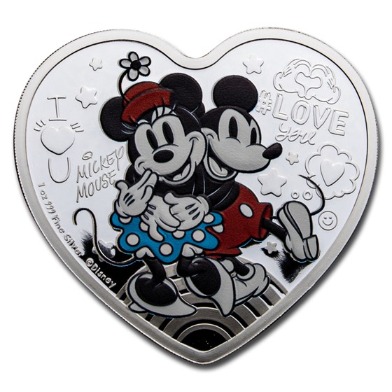 2021 Niue 1 oz Silver $2 Disney Heart-Shaped Love Mickey & Minnie 2021 Niue 1 oz Silver $2 Disney Heart-Shaped Love Mickey & Minnie