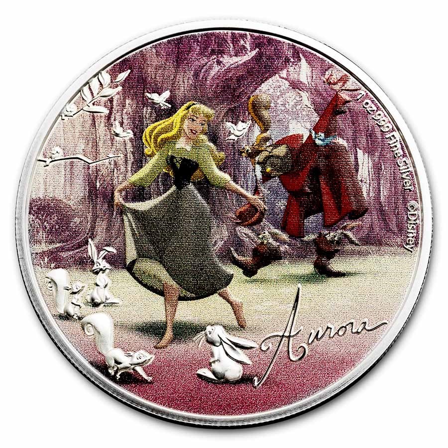 2021 Niue 1 oz Silver $2 Disney Princess Aurora Sleeping Beauty