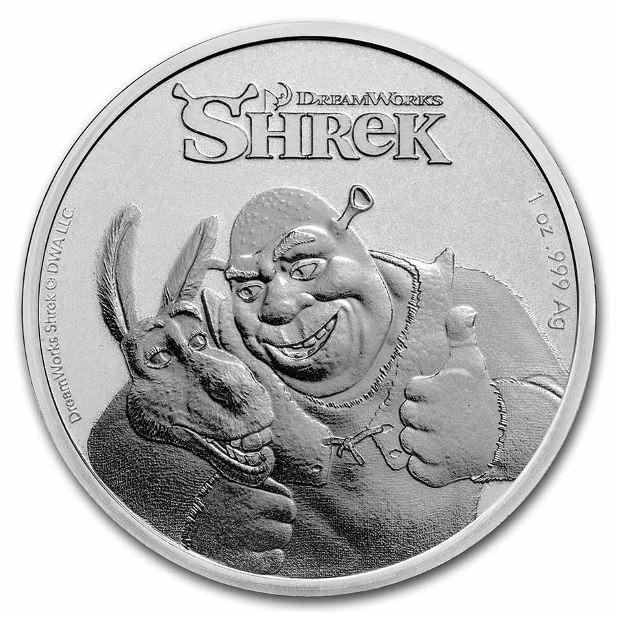 2021 Niue 1 OZ ARGENTO $2 Shrek 20th MONETA SHREK BU Anniversary .999 BU Coin 