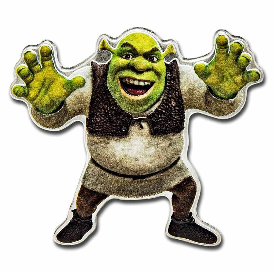 2021 Niue 1 oz Silver $2 Shrek Shaped Coin (Colorized)