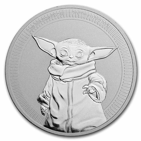 2021 Niue 1 oz Silver $2 Star Wars: Grogu "Baby Yoda" BU Coin