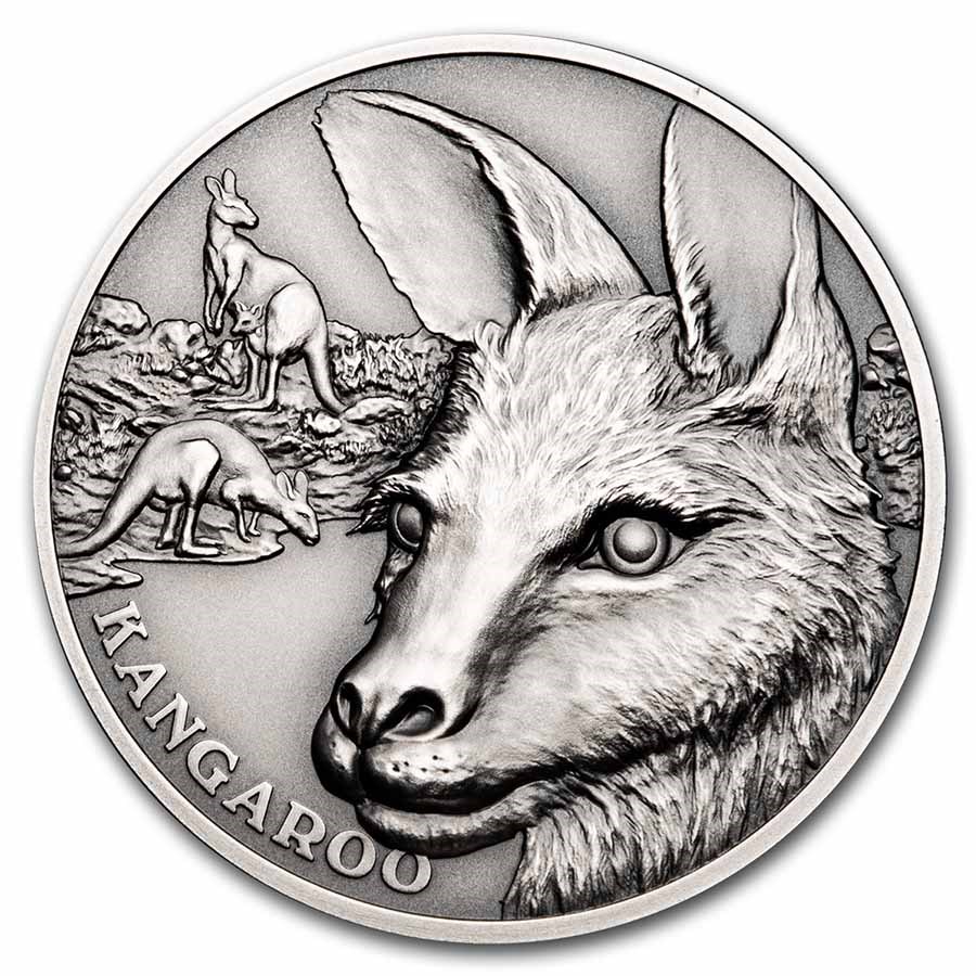 2021 Niue 1 oz Silver Antique Wildlife Up Close: Kangaroo