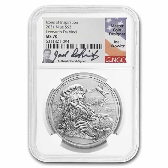 2021 Niue 1 oz Silver Icons of Inspiration: da Vinci MS-70 NGC 2021 Niue 1 oz Silver Icons of Inspiration: da Vinci MS-70 NGC