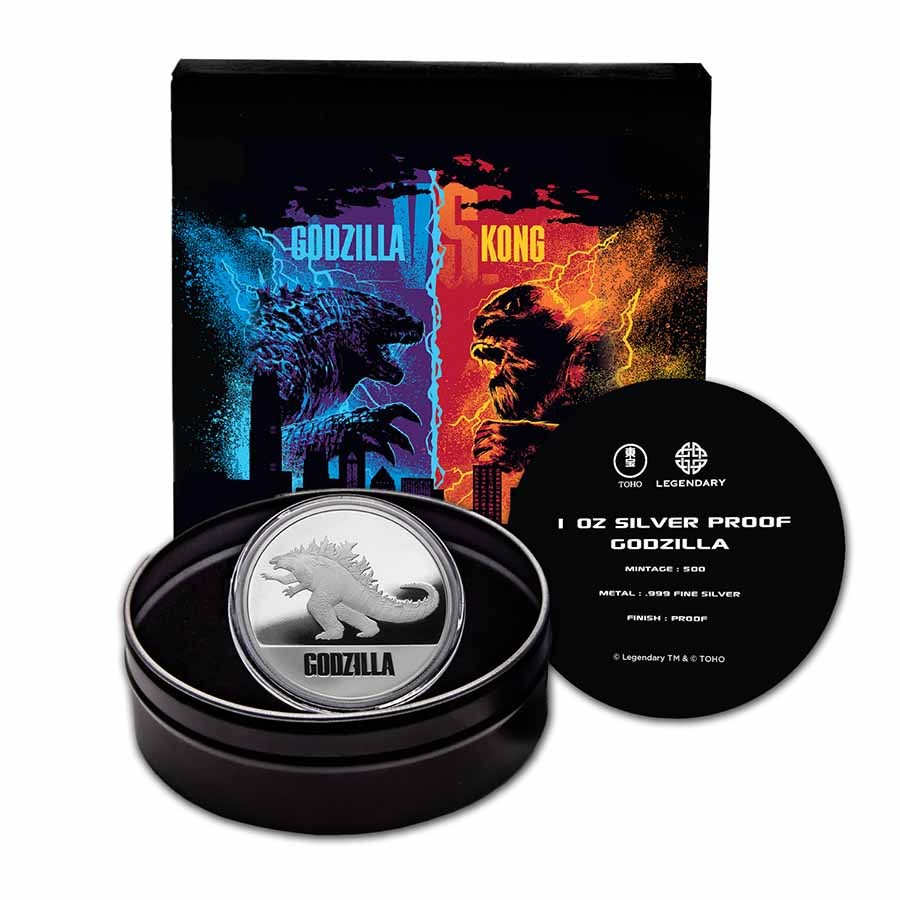 2021 Niue 1 oz Silver Proof $2 Godzilla (w/Gift Tin & COA)
