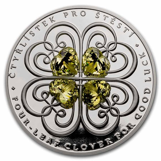 2021 Niue 1 oz Silver Proof Crystal Coin: Four-Leaf Clover 2021 Niue 1 oz Silver Proof Crystal Coin: Four-Leaf Clover