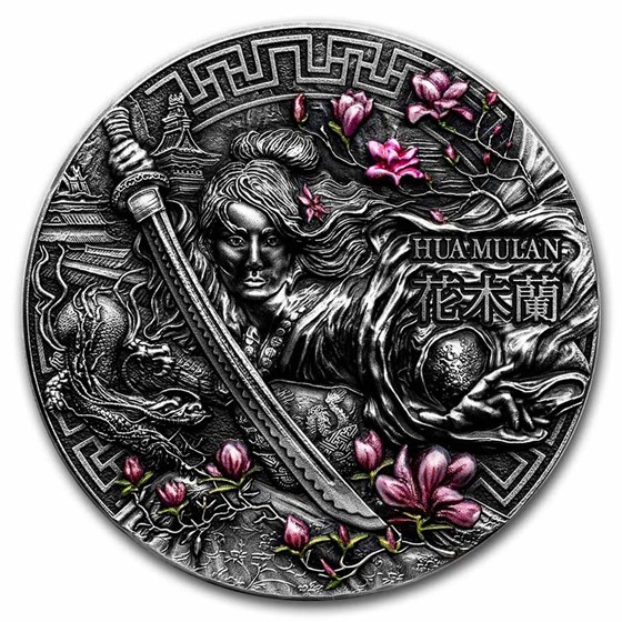 2021 Niue 2 oz Antique Silver Heroines; Hua Mulan 2021 Niue 2 oz Antique Silver Heroines; Hua Mulan