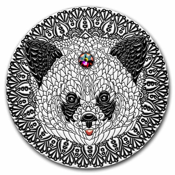 2021 Niue 2 oz Antique Silver Mandala Collection: Panda