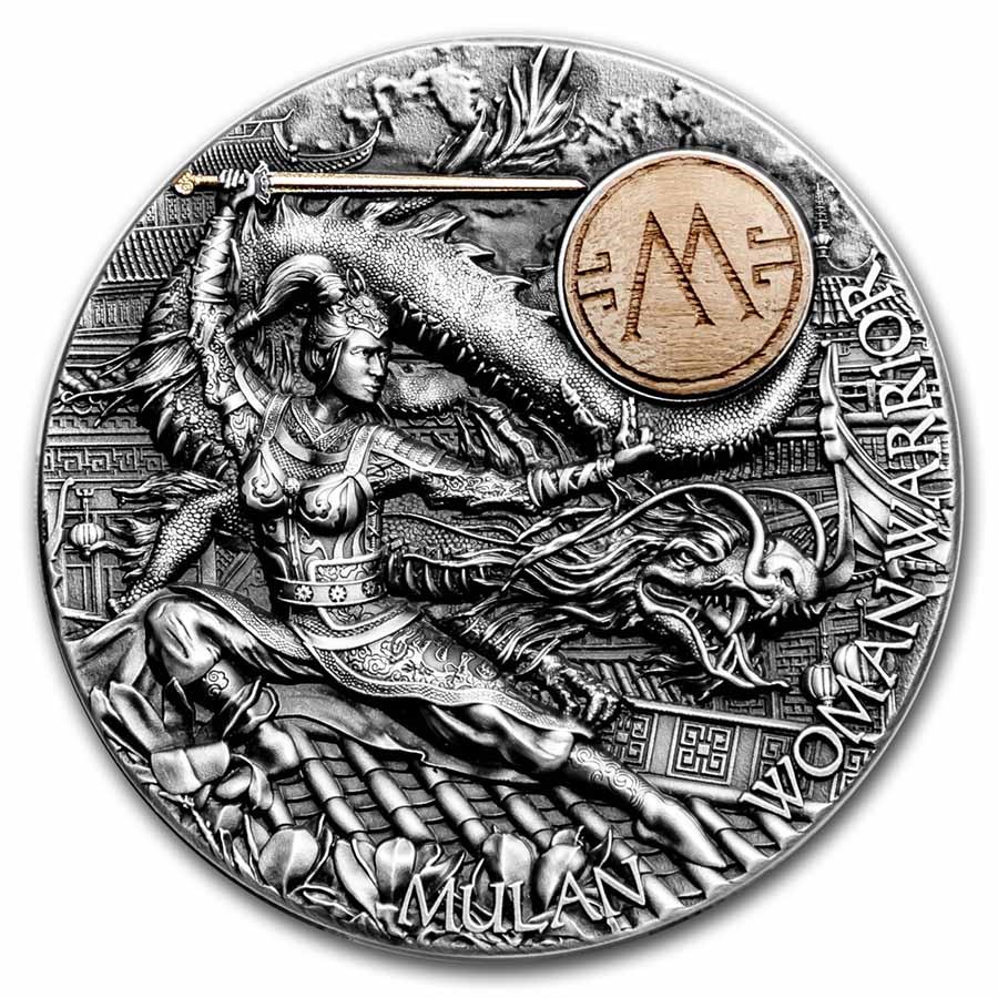 2021 Niue 2 oz Antique Silver Woman Warrior: Mulan