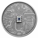 2021 Niue 2 oz Silver Antique Microchip 50th Anniversary Coin