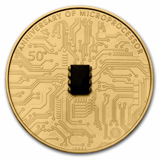 2021 Niue 2 oz Silver Microchip 50th Anniversary (Gold Gilded)