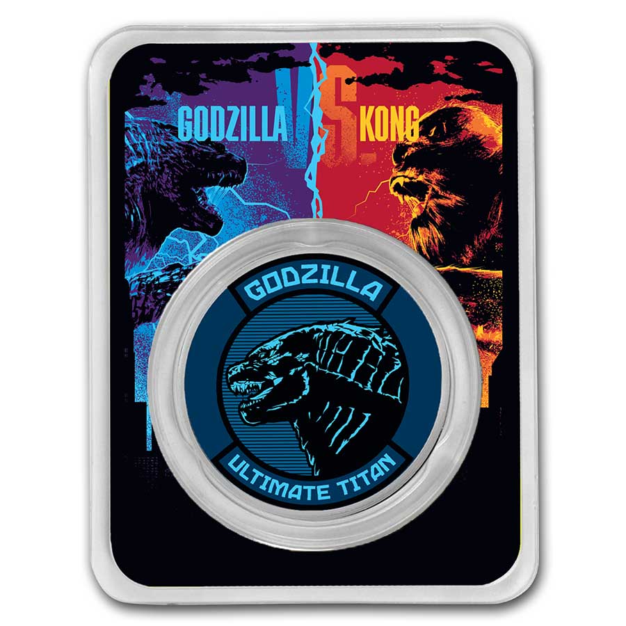 Moneta ARGENTO 1 OZ ARGENTO 999 Niue 2021 Godzilla nel originale blister/tep/BU 