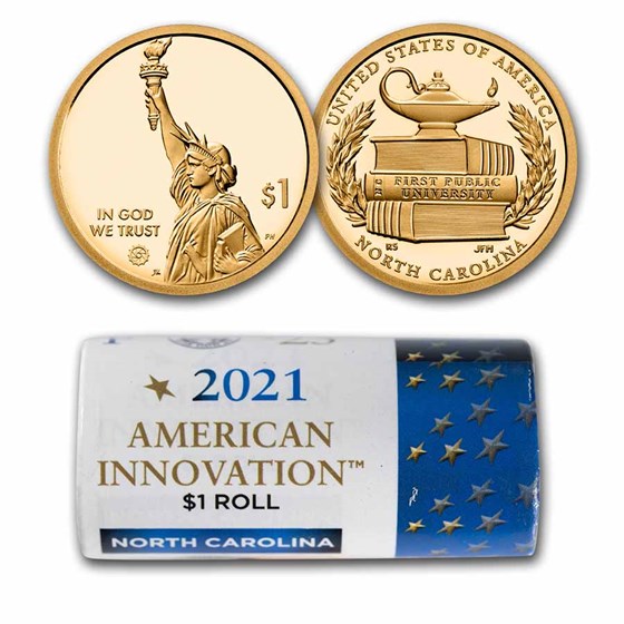 2021-P American Innovation $1 First University 25-Coin Roll (NC) 2021-P American Innovation $1 First University 25-Coin Roll (NC)