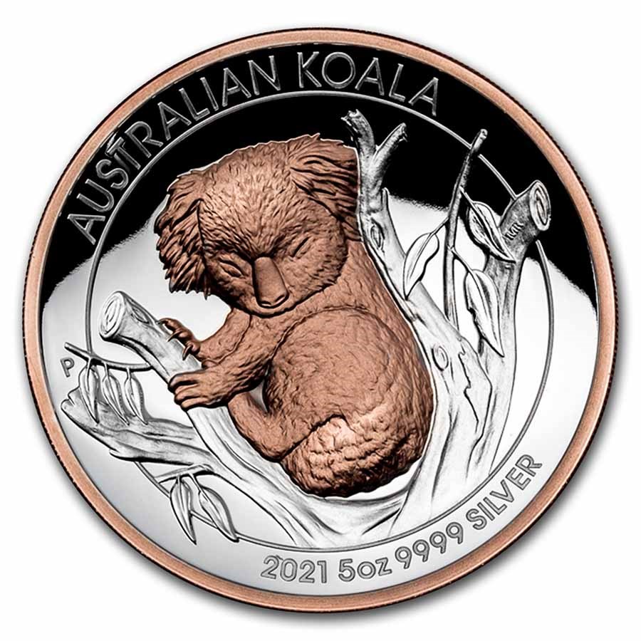 2021-P Australia 5 oz Silver Gilded Koala Proof (High Relief)