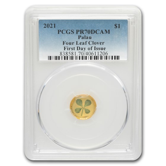2021 Palau 1 gram Gold $1 Four-Leaf Clover PR-70 PCGS FDI 2021 Palau 1 gram Gold $1 Four-Leaf Clover PR-70 PCGS FDI