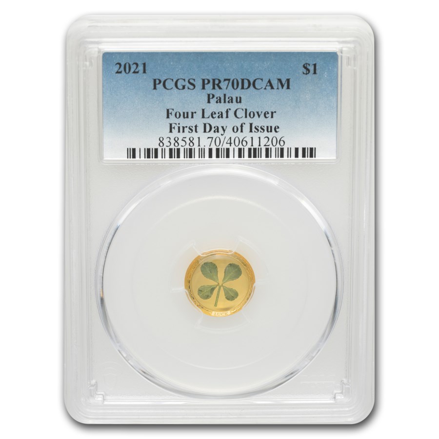 2021 Palau 1 gram Gold $1 Four-Leaf Clover PR-70 PCGS FDI