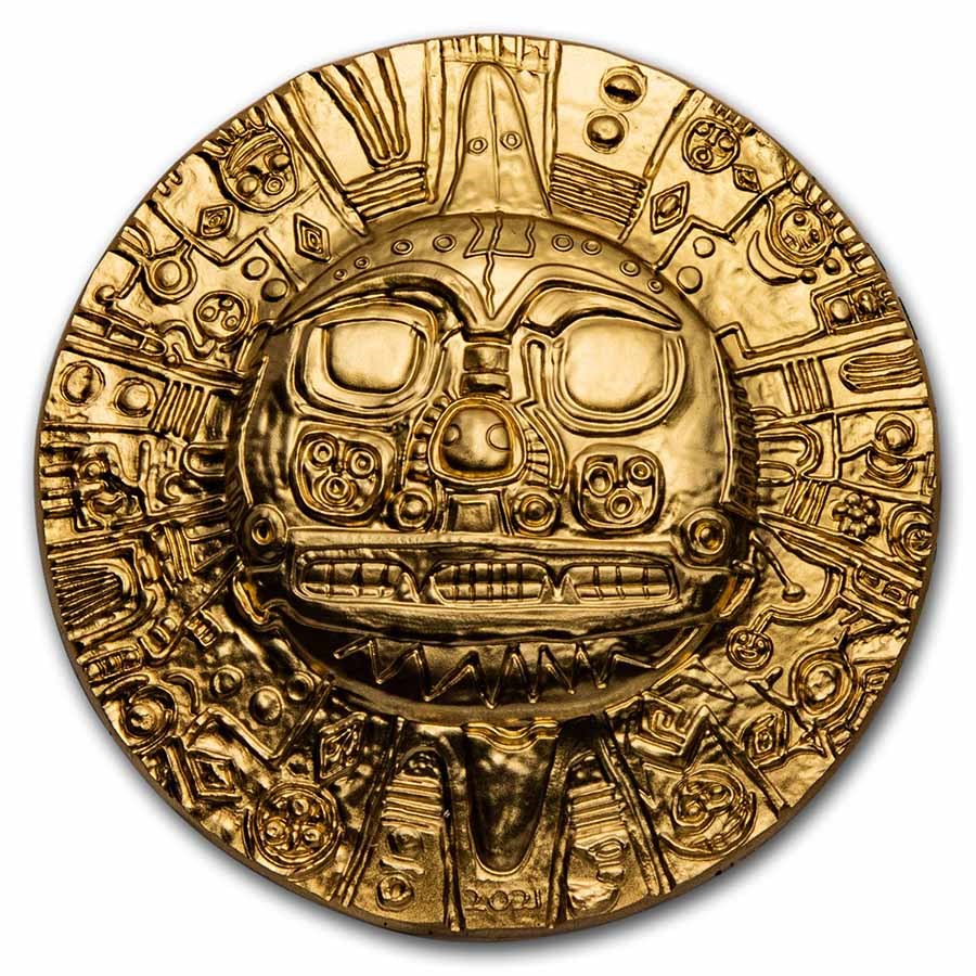 2021 Palau 1 oz Silver $5 Domed Inca Sun God (Gilded Gold)