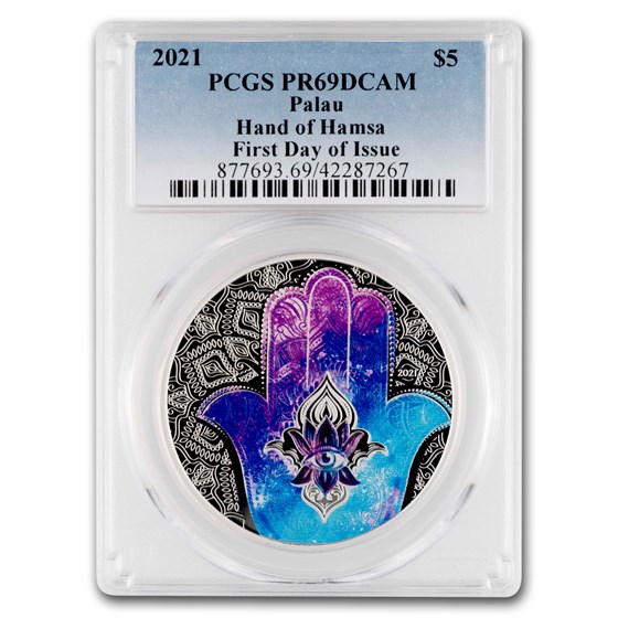 2021 Palau 1 oz Silver $5 Hands of Hamsa PR-69 PCGS (FDI) 2021 Palau 1 oz Silver $5 Hands of Hamsa PR-69 PCGS (FDI)