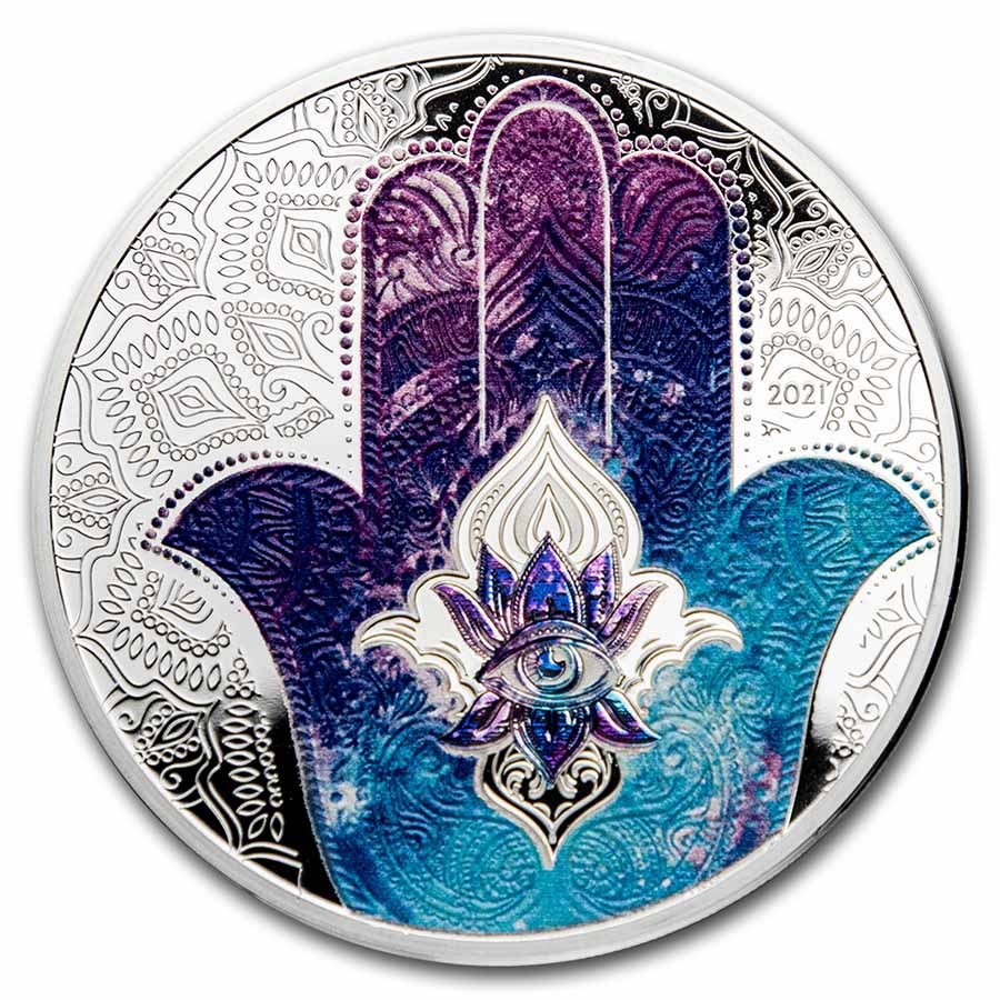 2021 Palau 1 oz Silver $5 Hands of Hamsa Proof