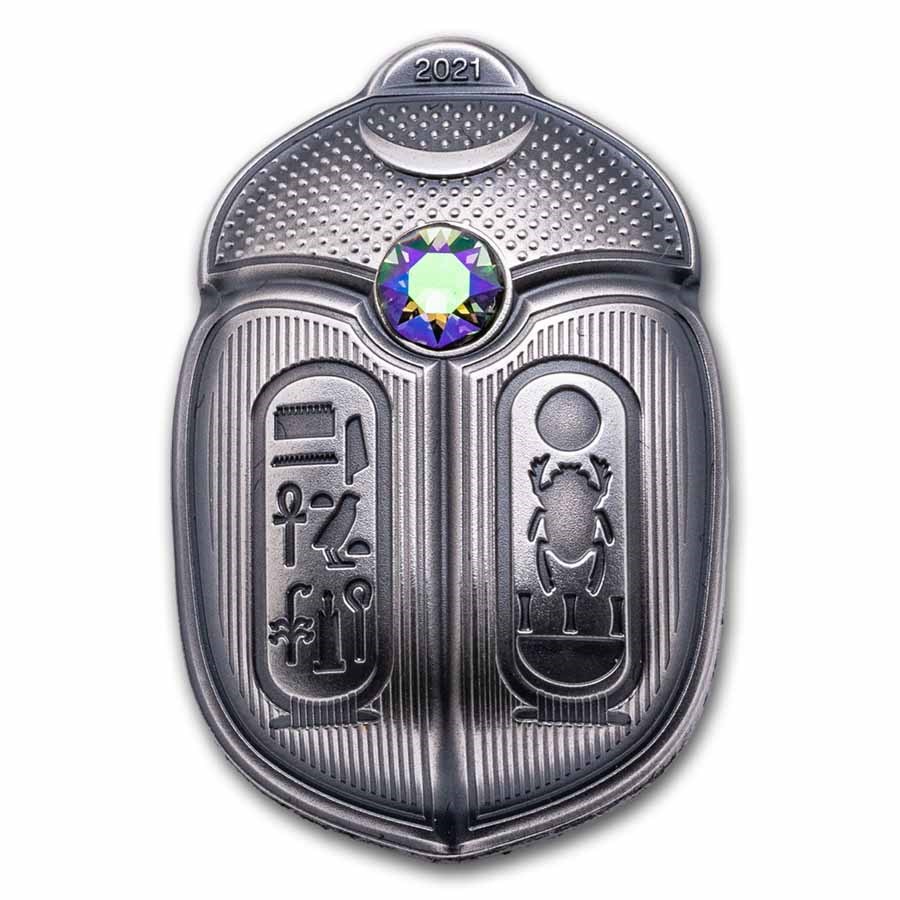 2021 Palau 1 oz Silver Antique Finish Scarab Shaped Coin (No COA)