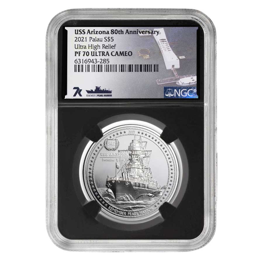 2021年 パラオ 5ドル銀貨 USSアリゾナ 80周年記念 1オンス 2021 Palau 1 oz Silver USS Arizona 80th Anniversary PF-70
