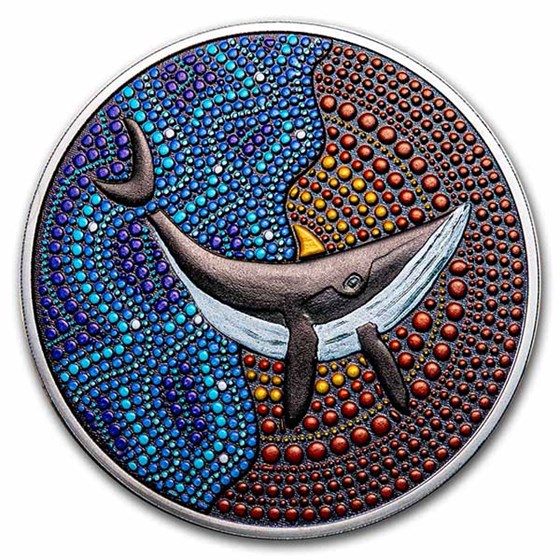 2021 Palau 3 oz Silver Proof Dot Art: The Whale 2021 Palau 3 oz Silver Proof Dot Art: The Whale