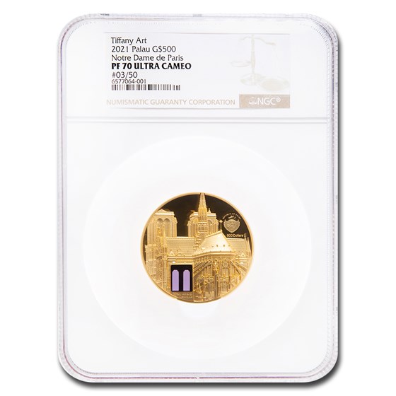 2021 Palau 5 oz Gold Tiffany Art Metropolis: Notre Dame PF-70 NGC 2021 Palau 5 oz Gold Tiffany Art Metropolis: Notre Dame PF-70 NGC