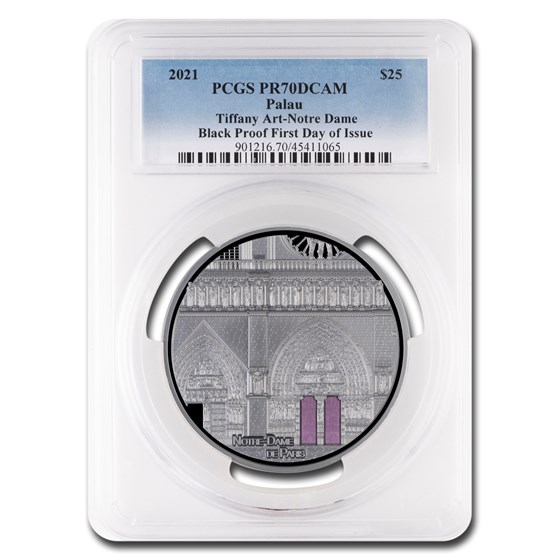 2021 Palau 5 oz Silver Tiffany: Notre Dame PR-70 DCAM PCGS (FDI) 2021 Palau 5 oz Silver Tiffany: Notre Dame PR-70 DCAM PCGS (FDI)