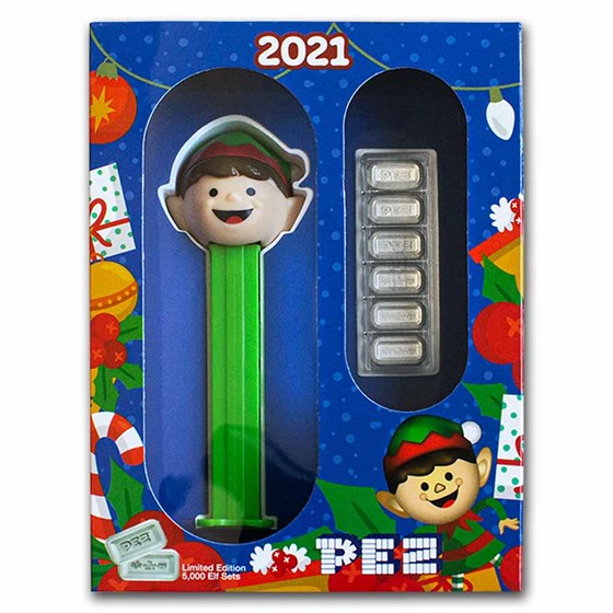 2021 PEZ® Gift Set w/Elf Dispenser & 6x 5g Silver Wafers 2021 PEZ® Gift Set w/Elf Dispenser & 6x 5g Silver Wafers