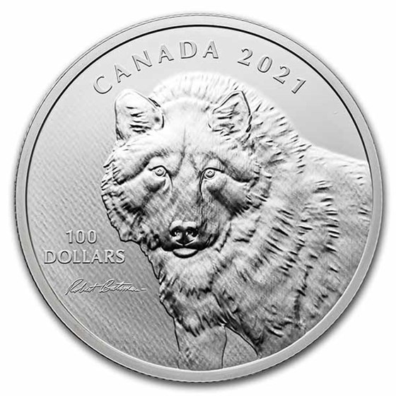 2021 RCM 10 oz Silver $100 Robert Bateman Wolf Sketch Proof
