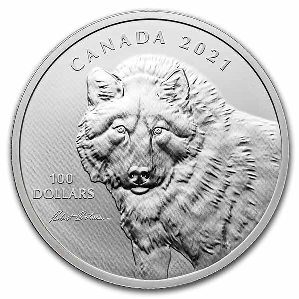 2021 RCM 10 oz Silver $100 Robert Bateman Wolf Sketch Proof