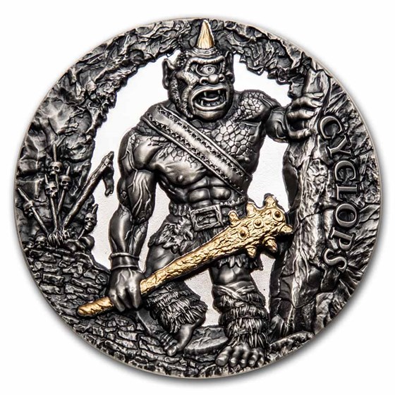 2021 Republic of Cameroon 2 oz Antique Silver Cyclops 2021 Republic of Cameroon 2 oz Antique Silver Cyclops
