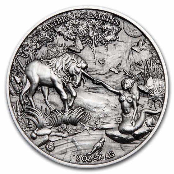 2021 Republic of Chad 2 oz Antique Silver Mermaid & Unicorn 2021 Republic of Chad 2 oz Antique Silver Mermaid & Unicorn