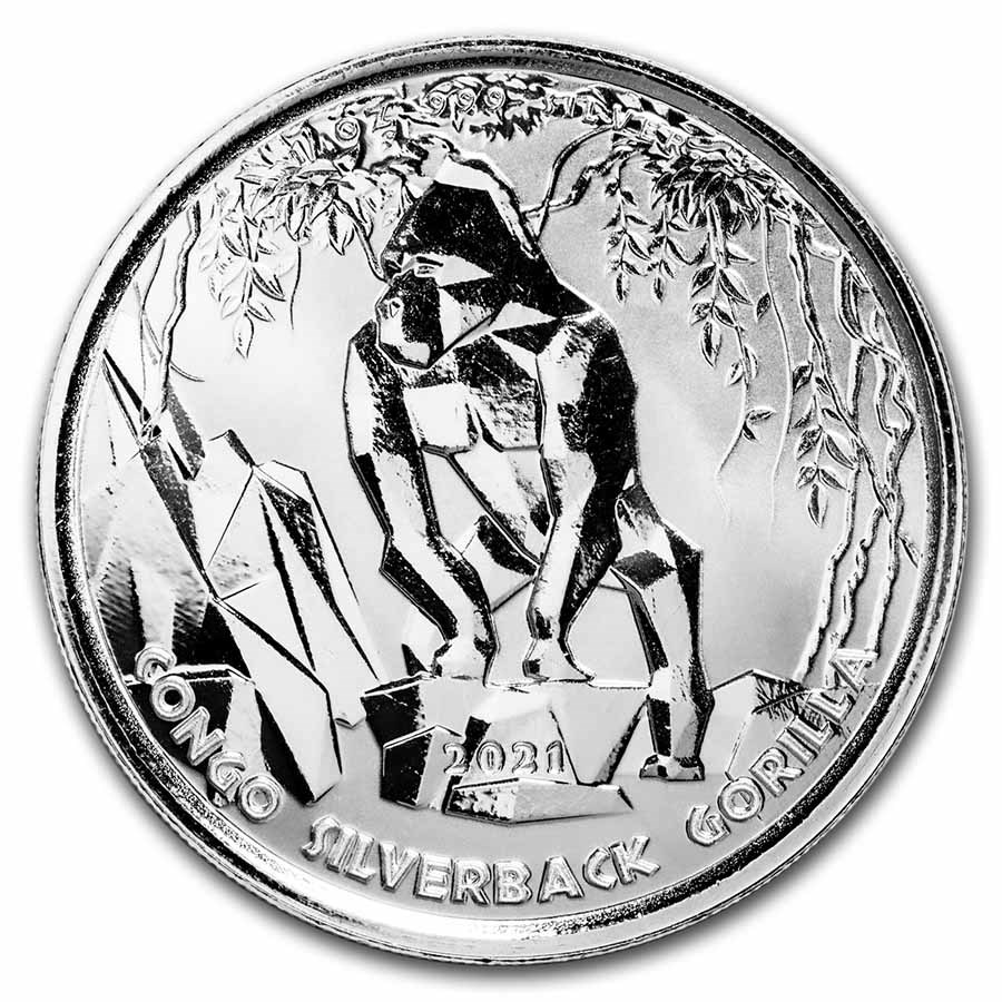 2021 Republic of Congo 1 oz Silver Silverback Gorilla (Prooflike)