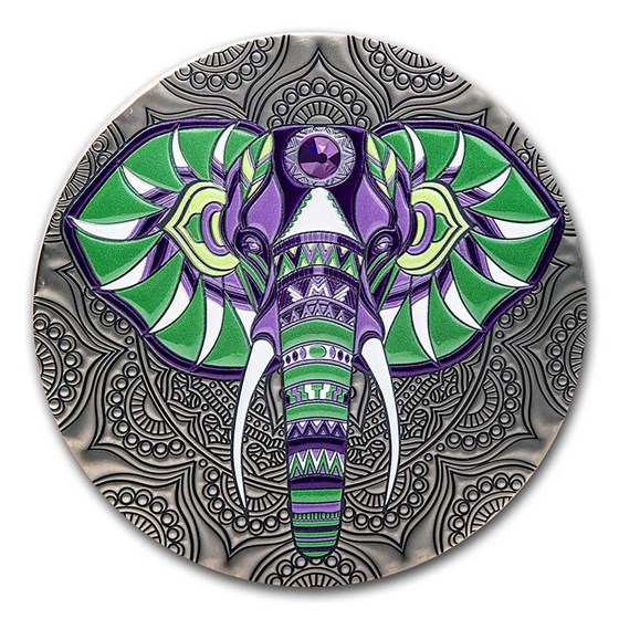 2021 Republic of Ghana 1 kilo Silver Mandala Collection: Elephant 2021 Republic of Ghana 1 kilo Silver Mandala Collection: Elephant